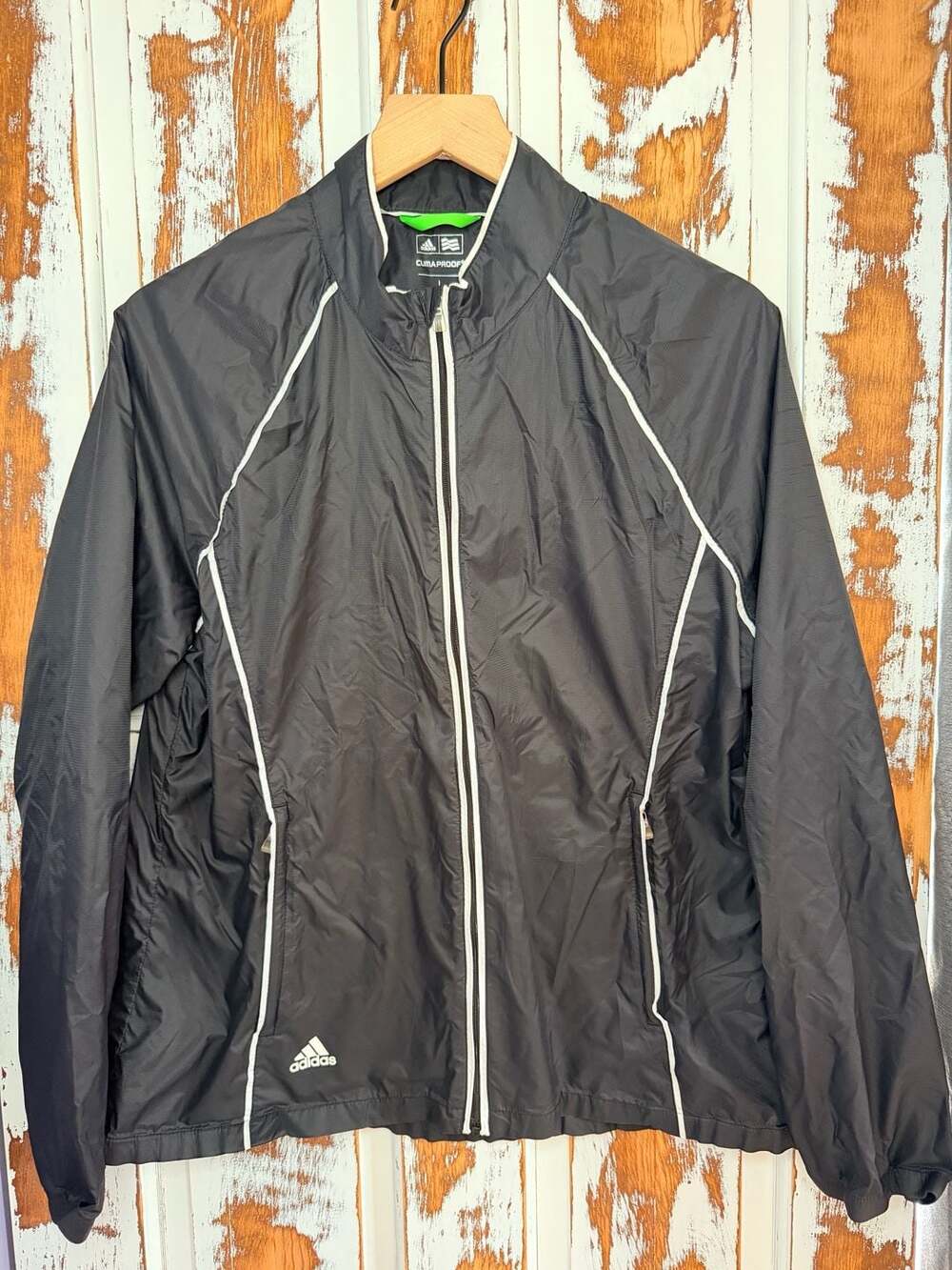 Adidas Climaproof Womens Black White Full Zip Windbreaker Jacket Size L